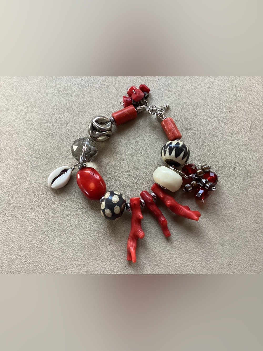 Handcrafted Afrocentric Bohemian  Red Coral Bracelet -